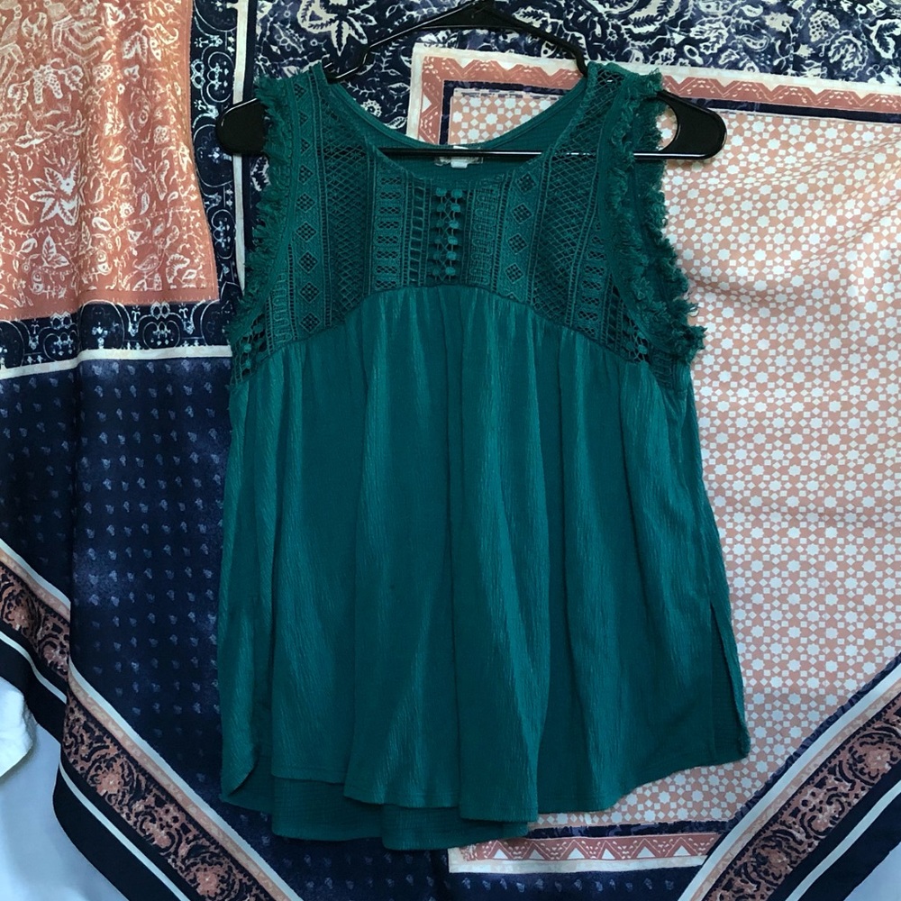 Eyeshadow Teal Crochet Detailed Tank Top